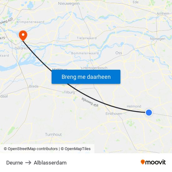 Deurne to Alblasserdam map