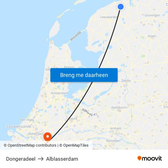 Dongeradeel to Alblasserdam map