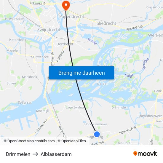 Drimmelen to Alblasserdam map