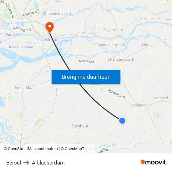 Eersel to Alblasserdam map