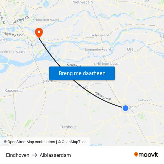 Eindhoven to Alblasserdam map