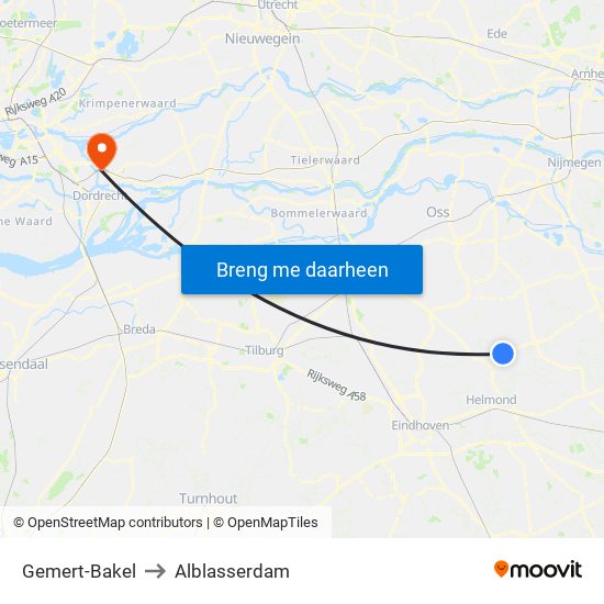 Gemert-Bakel to Alblasserdam map