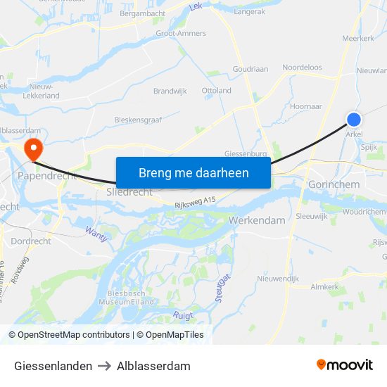 Giessenlanden to Alblasserdam map