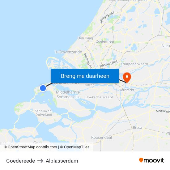 Goedereede to Alblasserdam map
