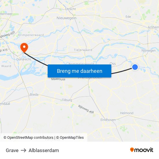 Grave to Alblasserdam map