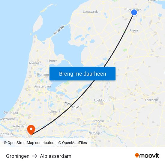 Groningen to Alblasserdam map