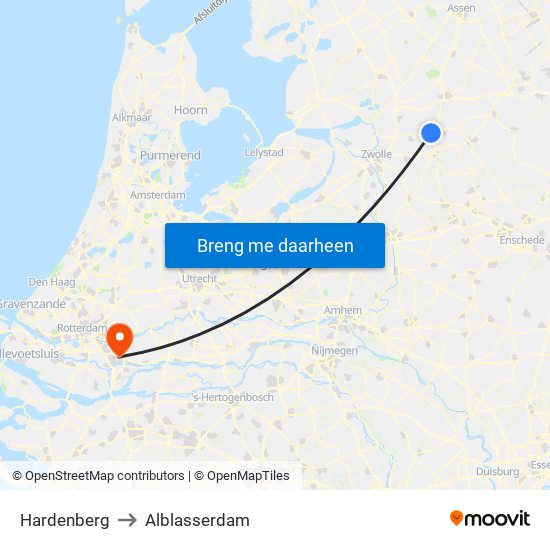 Hardenberg to Alblasserdam map
