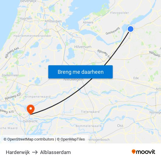 Harderwijk to Alblasserdam map