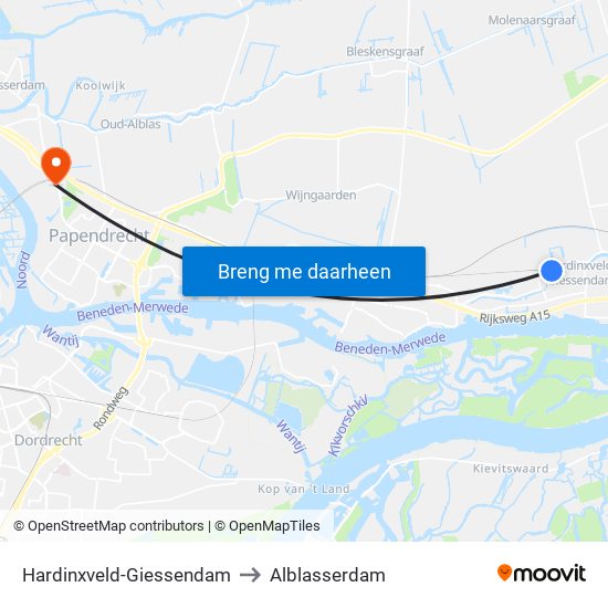 Hardinxveld-Giessendam to Alblasserdam map