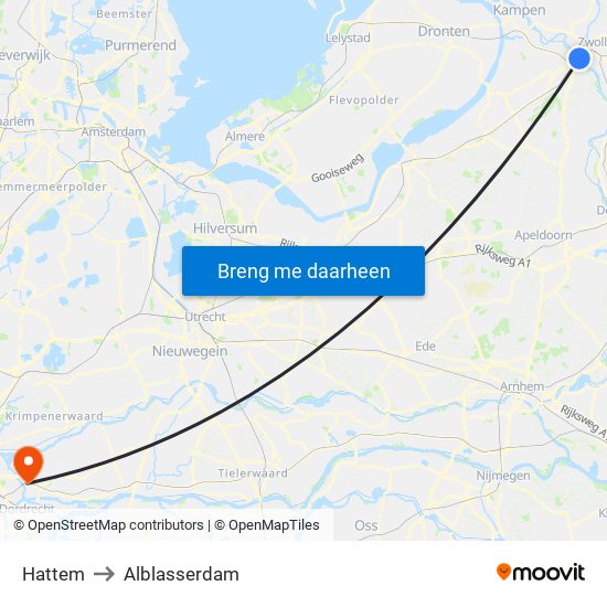 Hattem to Alblasserdam map