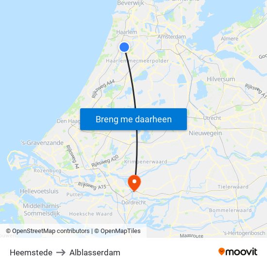 Heemstede to Alblasserdam map