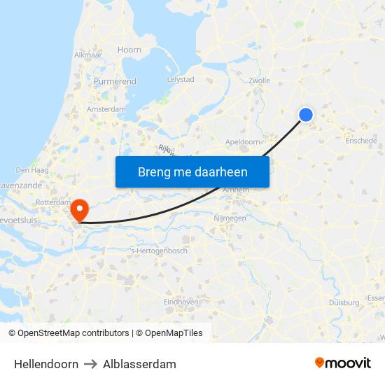 Hellendoorn to Alblasserdam map