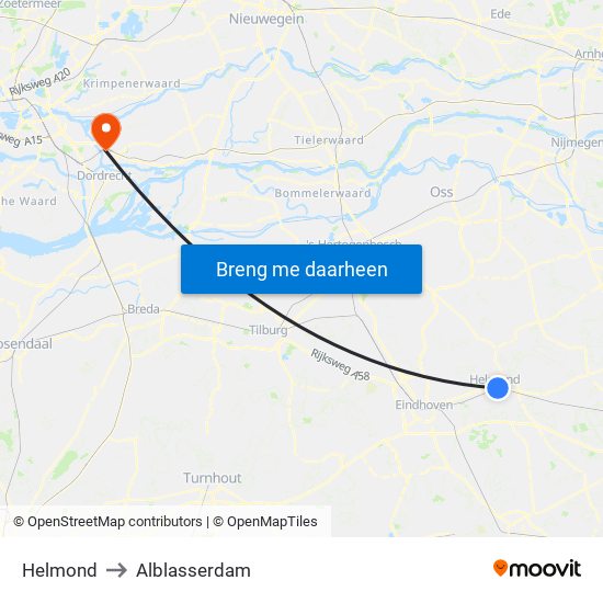 Helmond to Alblasserdam map