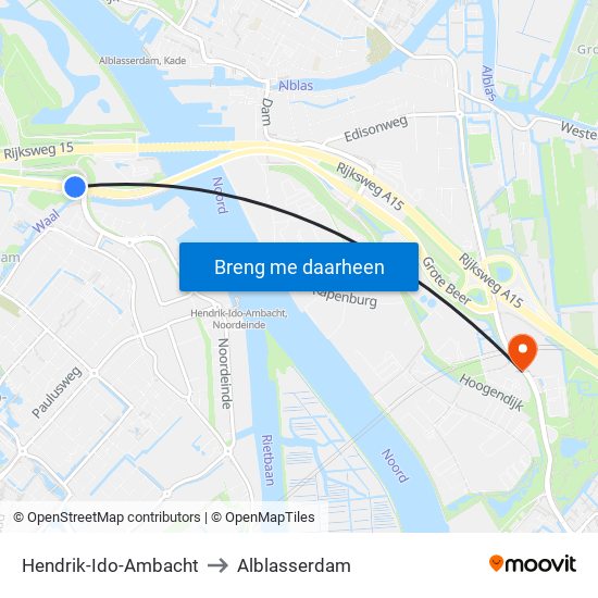 Hendrik-Ido-Ambacht to Alblasserdam map