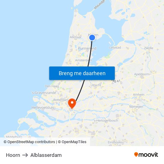 Hoorn to Alblasserdam map