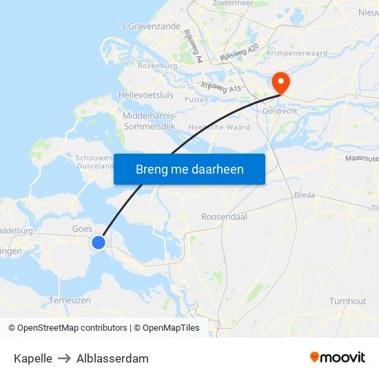 Kapelle to Alblasserdam map