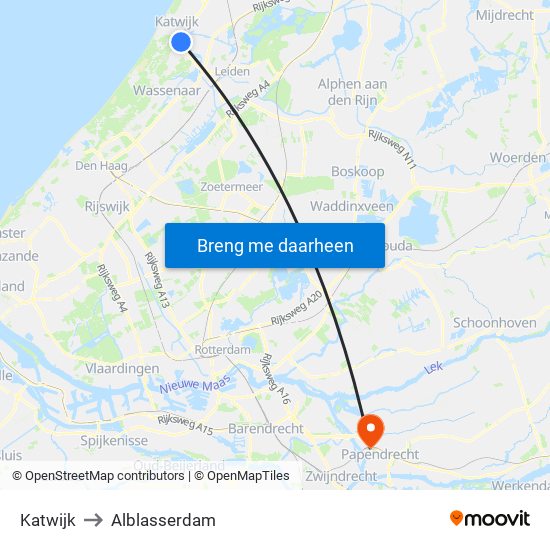 Katwijk to Alblasserdam map