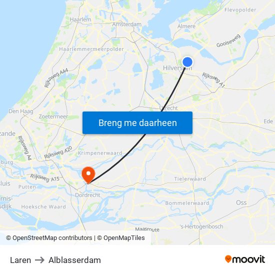 Laren to Alblasserdam map