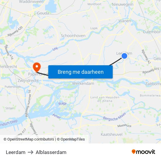 Leerdam to Alblasserdam map