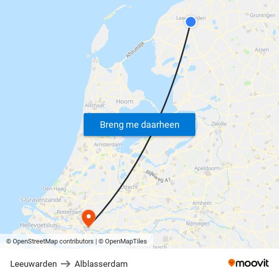 Leeuwarden to Alblasserdam map