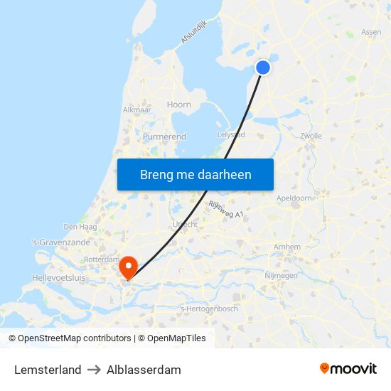 Lemsterland to Alblasserdam map