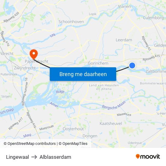 Lingewaal to Alblasserdam map