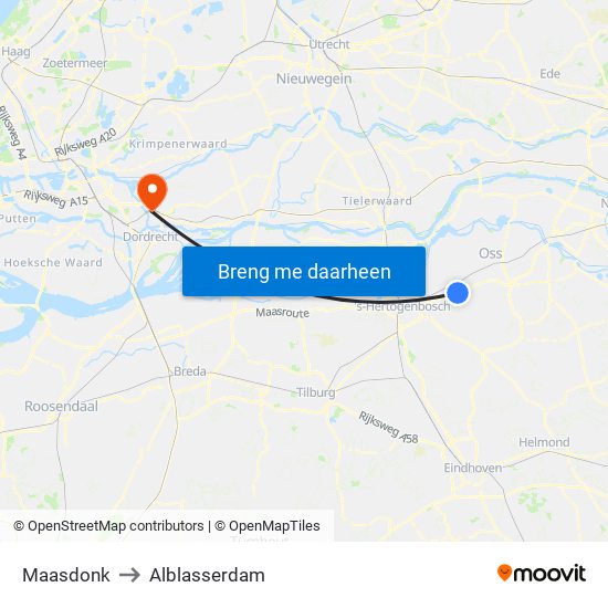 Maasdonk to Alblasserdam map