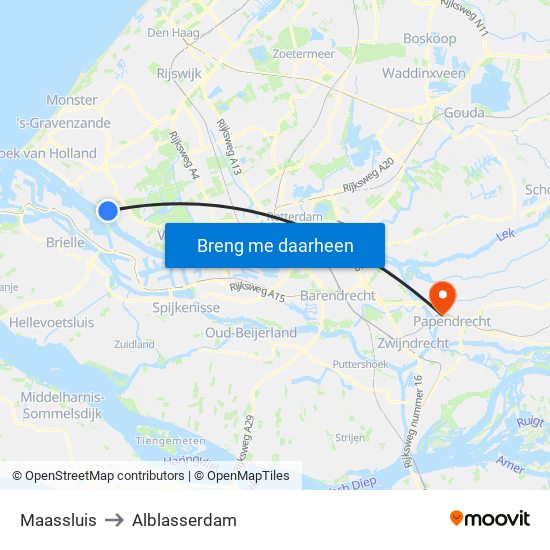 Maassluis to Alblasserdam map