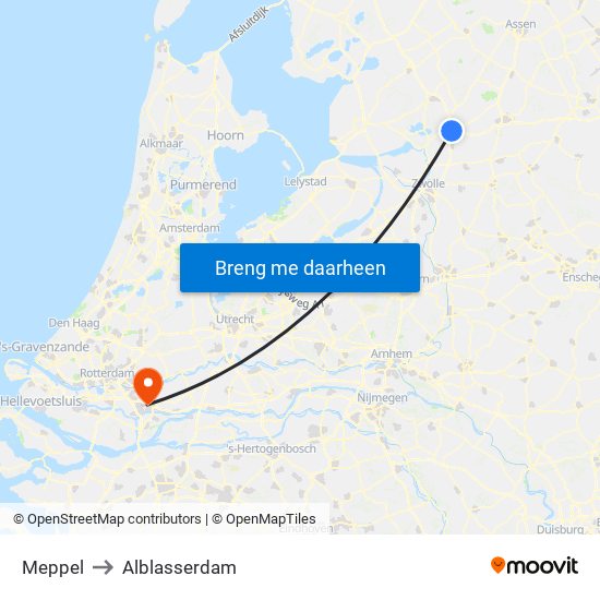 Meppel to Alblasserdam map