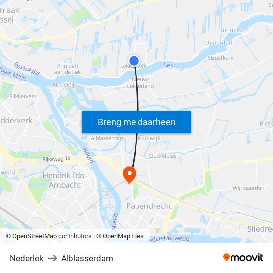 Nederlek to Alblasserdam map