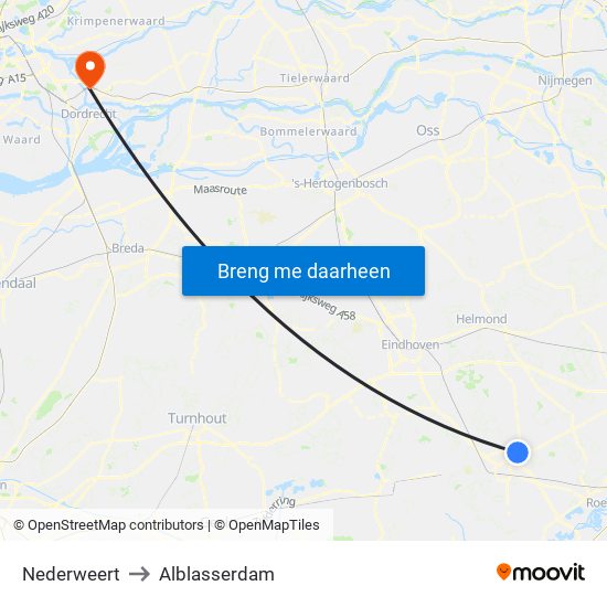 Nederweert to Alblasserdam map