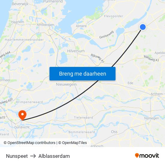 Nunspeet to Alblasserdam map