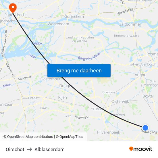 Oirschot to Alblasserdam map