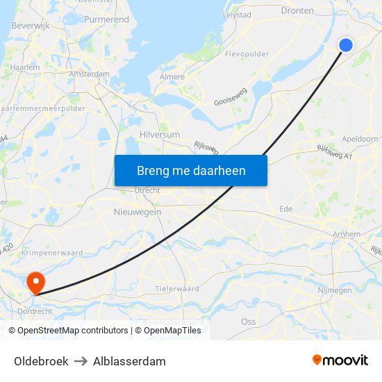 Oldebroek to Alblasserdam map