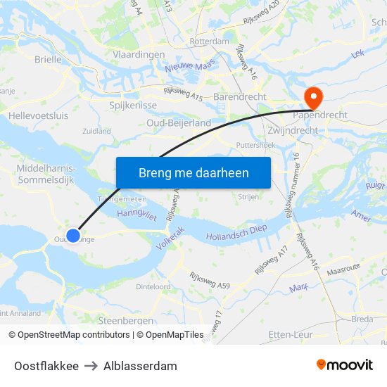 Oostflakkee to Alblasserdam map