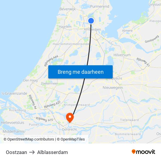 Oostzaan to Alblasserdam map