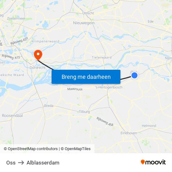 Oss to Alblasserdam map