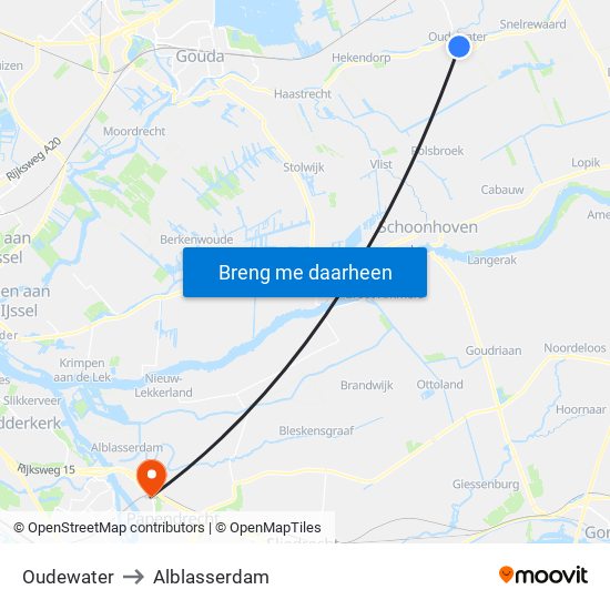 Oudewater to Alblasserdam map