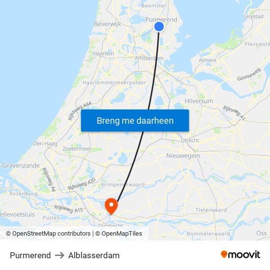 Purmerend to Alblasserdam map