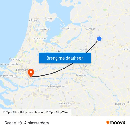 Raalte to Alblasserdam map