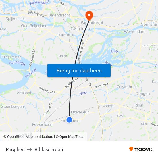 Rucphen to Alblasserdam map