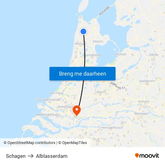 Schagen to Alblasserdam map