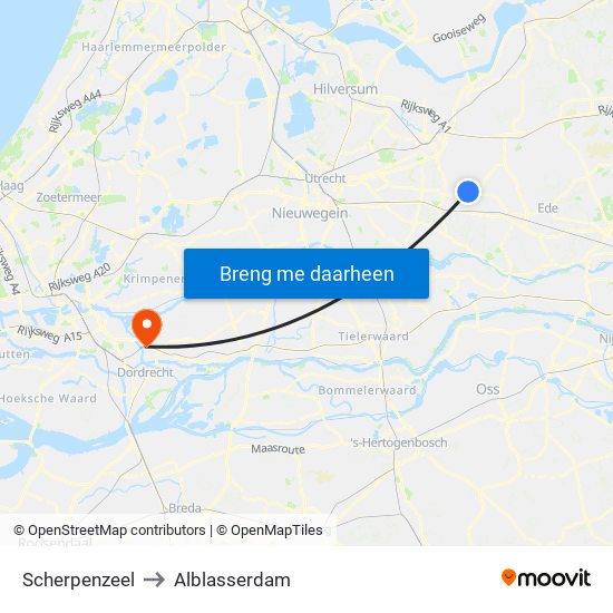 Scherpenzeel to Alblasserdam map
