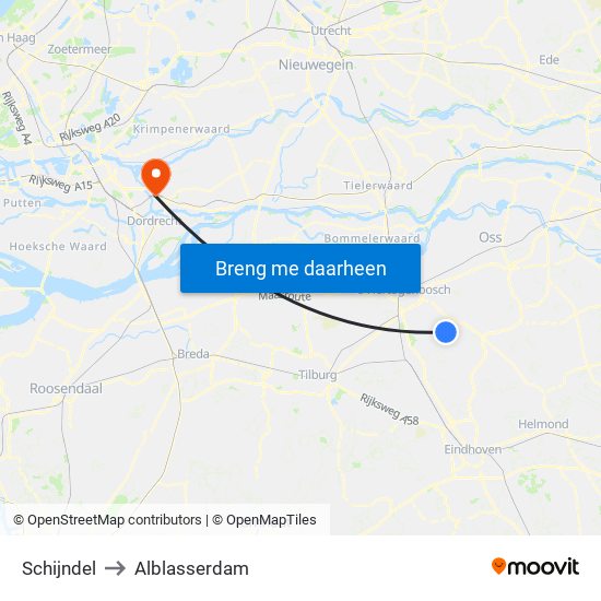 Schijndel to Alblasserdam map
