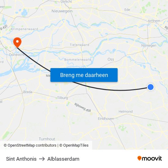 Sint Anthonis to Alblasserdam map
