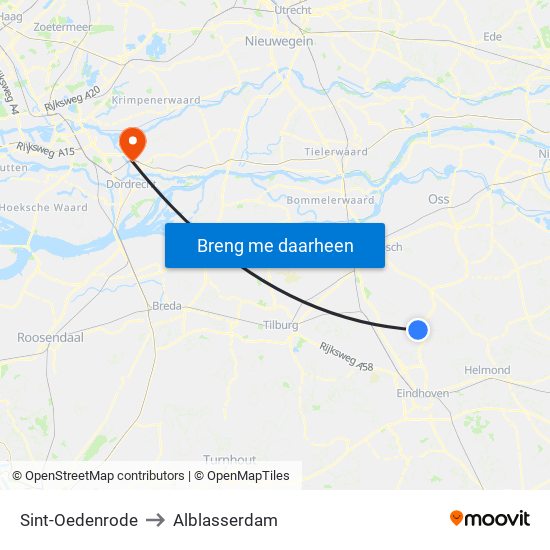 Sint-Oedenrode to Alblasserdam map