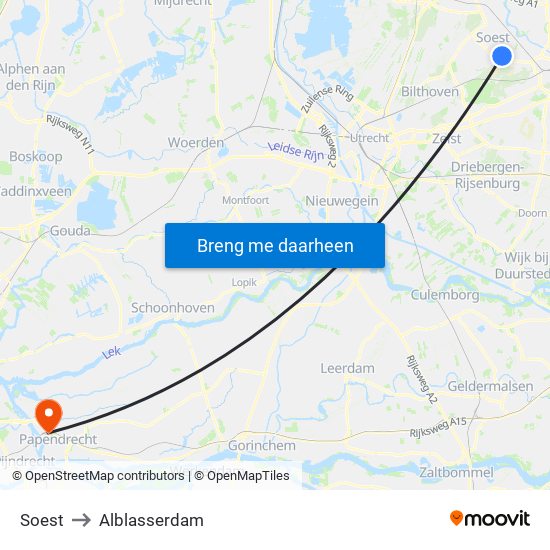 Soest to Alblasserdam map