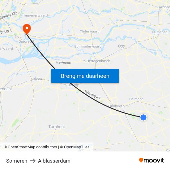 Someren to Alblasserdam map