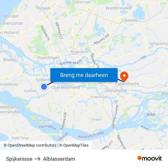 Spijkenisse to Alblasserdam map