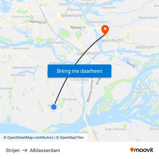 Strijen to Alblasserdam map